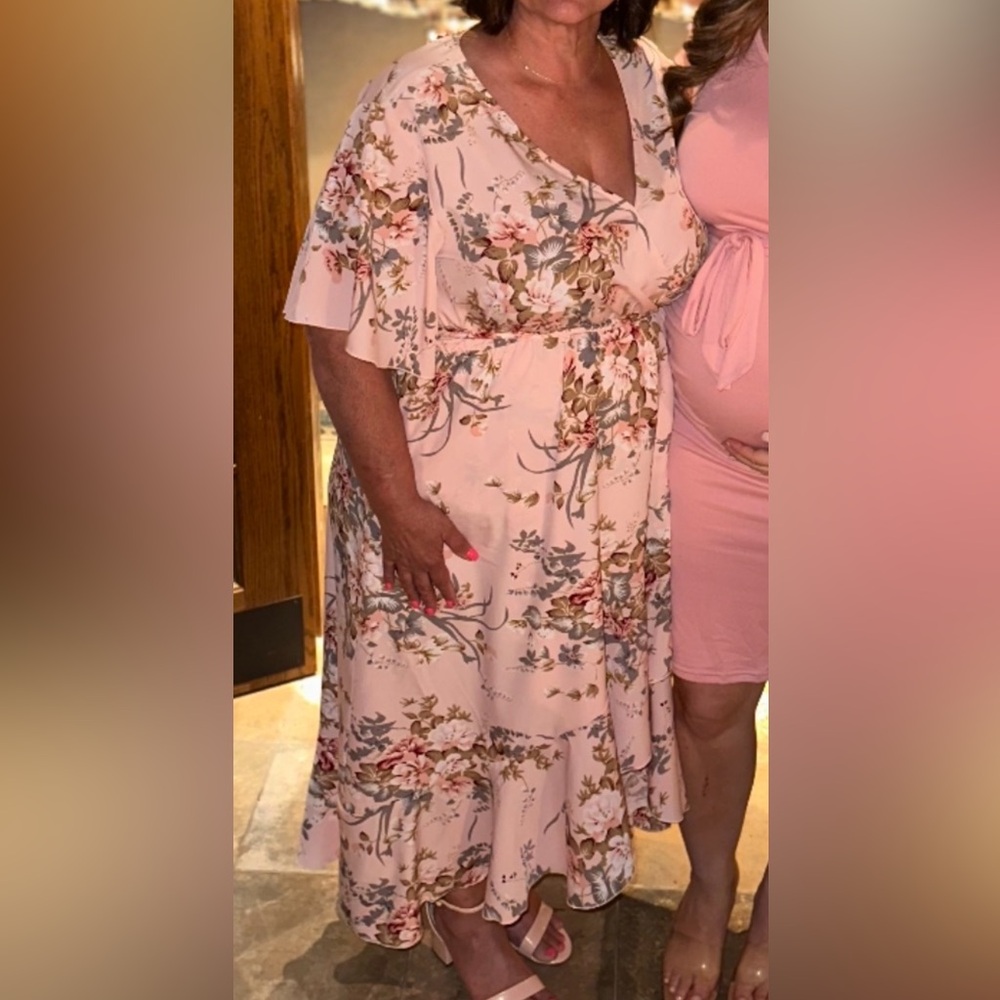 Blush floral high low wrap dress